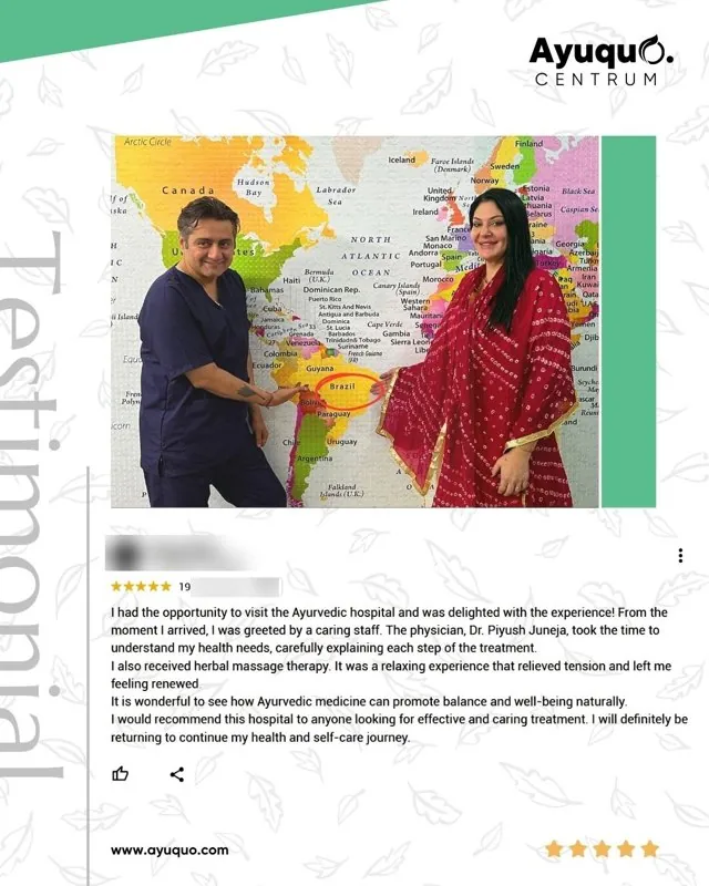 Patient testimonial from Brazil: a patient with Vaidya (Dr.) Piyush Juneja at AyuQuo Centrum